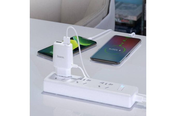 Сетевое зарядное устройство 2USB + кабель Type-C HOCO C82A Real power (белый)