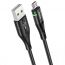 Кабель USB - MicroUSB HOCO U93 2,4A (черный) 1,2м (подсветка)