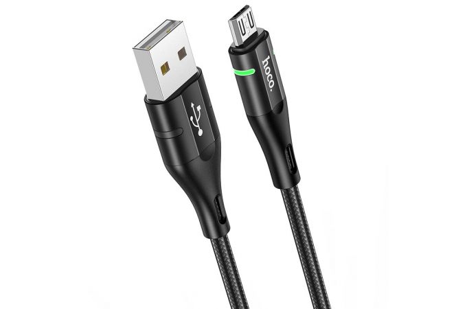 Кабель USB - MicroUSB HOCO U93 2,4A (черный) 1,2м (подсветка)