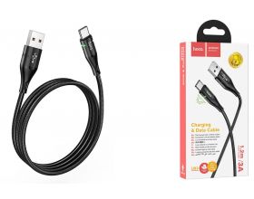 Кабель USB - USB Type-C HOCO U93, 3A (черный) 1,2м (в оплетке, LED индикатор)