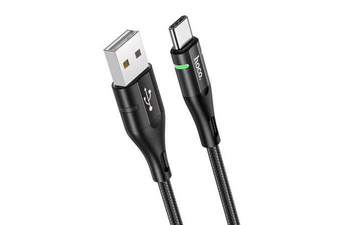 Кабель USB - USB Type-C HOCO U93, 3A (черный) 1,2м (в оплетке, LED индикатор)