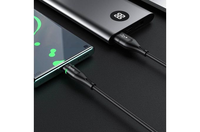 Кабель USB - USB Type-C HOCO U93, 3A (черный) 1,2м (в оплетке, LED индикатор)