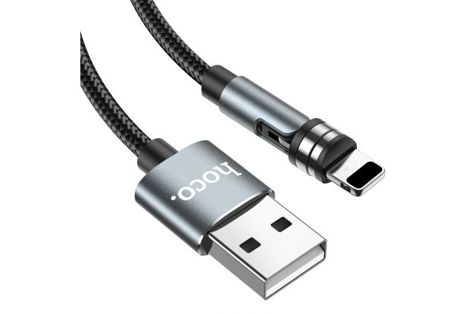 Кабель USB - Lightning HOCO U94, 2,4A (черный) 1,2м (в оплетке, магнитный, поворотный)