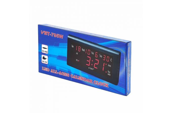 Часы настенные VST 795W-5 (дата, температура) с блоком (синий)