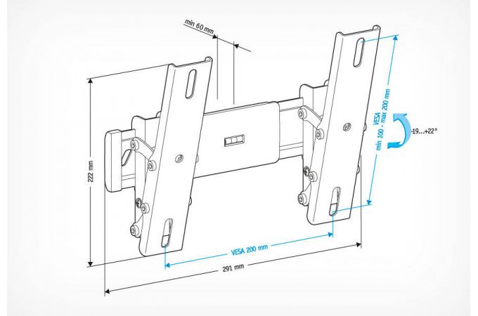 Кронштейн для LCD TV  HOLDER LCD-T2611-B 22"–47",30 кг, расст. от стены 60мм.,угол -19/+22°