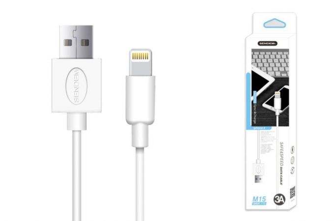 Кабель USB - Lightning SENDEM M15 3A (белый) 1м