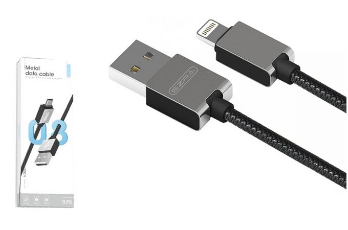 Кабель USB - Lightning EZRA DC08 2.1A (черный) 1.2м