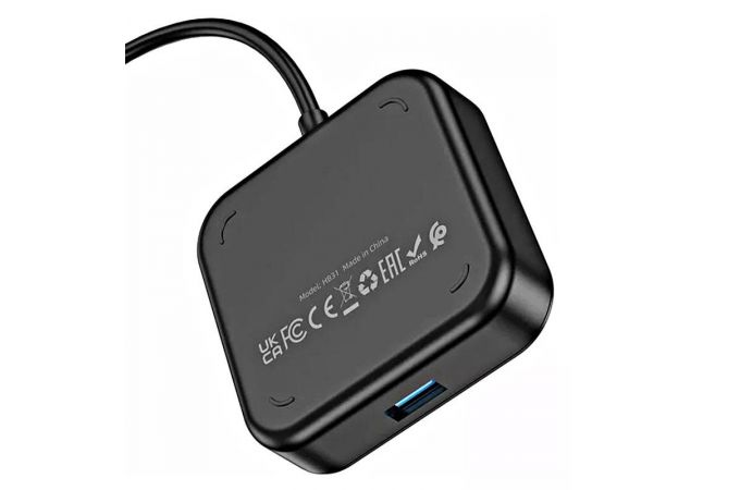 Адаптер мультихаб HOCO HB31 USB на 4хUSB2.0, 1.2 метра, черный (19/190)