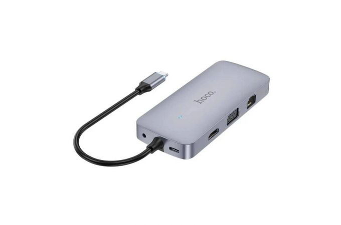 Адаптер мультихаб HOCO HB33 Type-C на HDTV+PD+USB3.0+2xUSB2.0+SD+TF+RJ45+VGA+AUX, 0.13 метра, серый металлик