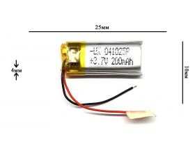 Универсальный аккумулятор 25x10x4 3.7V 200mAh (041025P) (3/4)