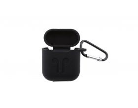 Чехол для наушников Soft-Touch AirPods с карабином и нижней заглушкой (черный)