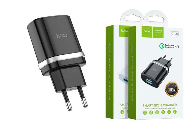 Сетевое зарядное устройство USB HOCO C12Q Smart QC3.0 (черный)