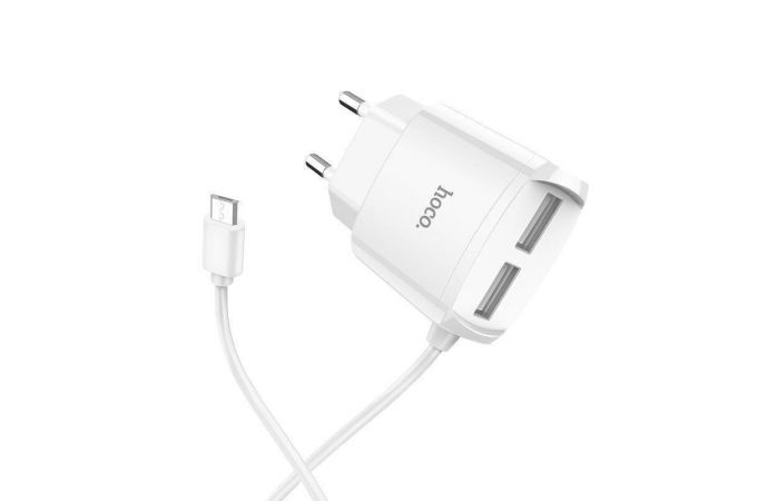 Сетевое зарядное устройство 2USB + кабель Type-C HOCO C59A Mega joy (белый)