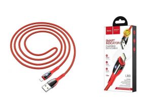 Кабель USB - Lightning HOCO U89, 2,4A (красный) 1,2м (в оплетке, LED индикатор)