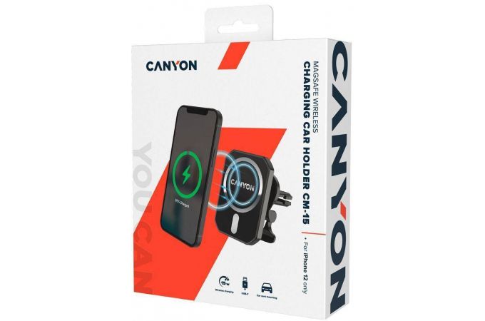 Держатель автомобильный для телефона Canyon CM-15, 15W, магнитный,
