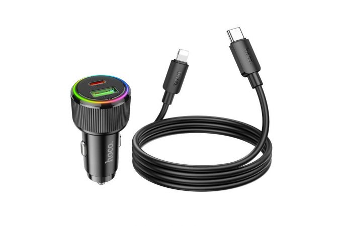 Автомобильное зарядное устройство АЗУ USB + USB-С + кабель Type-C HOCO NZ14A Guerrero PD20W+QC3.0 (черный)