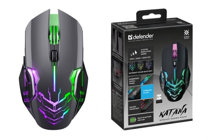 Мышь игровая беспроводная Defender Katana GM-511 черн 3200 dpi/ радужн.подсветка/встроенный аккумул.