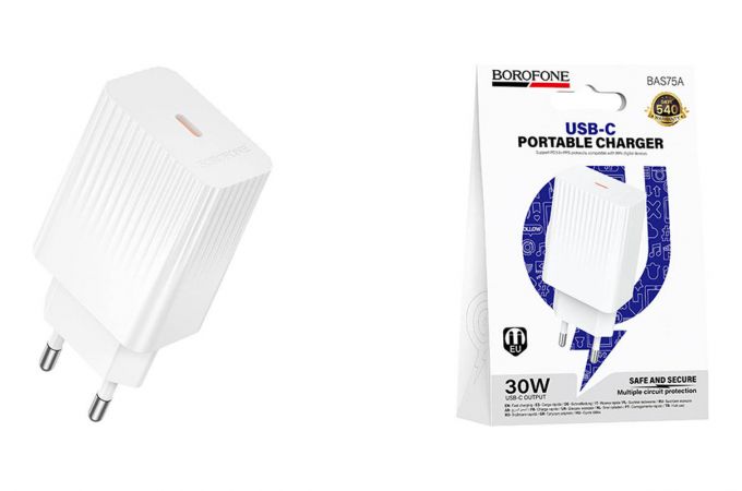 Сетевое зарядное устройство USB-C BOROFONE BAS75A Source PD30W зарядное устройство (EU) белые