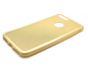 Чехол силиконовый мягкая плетеная Рогожа Iphone 7+ (золотистый)