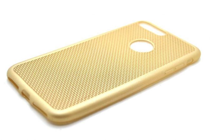 Чехол силиконовый мягкая плетеная Рогожа Iphone 7+ (золотистый)