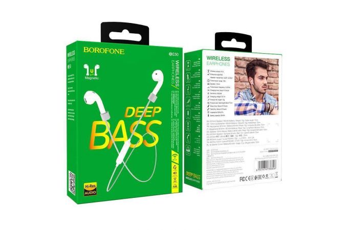 Наушники вакуумные беспроводные BOROFONE BE50 King song sports BT Bluetooth (белый)