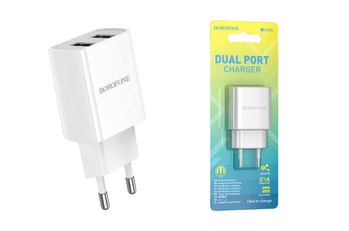 Сетевое зарядное устройство 2USB BOROFONE BA53A Powerway 2100mAh (белый)