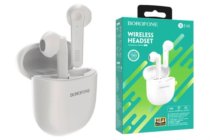 Наушники вакуумные беспроводные BOROFONE BE49 Serenity TWS wireless BT Bluetooth (белый)