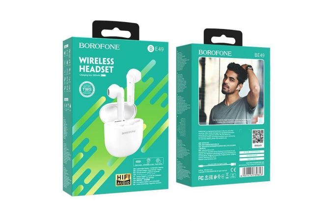 Наушники вакуумные беспроводные BOROFONE BE49 Serenity TWS wireless BT Bluetooth (белый)