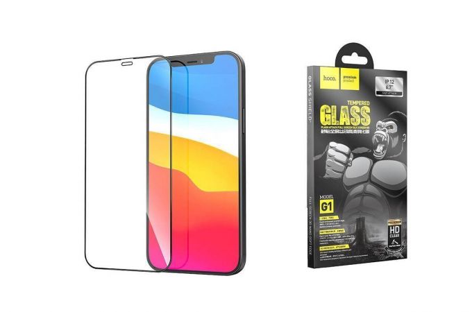 Защитное стекло дисплея iPhone 12/12 Pro (6.1)  HOCO G1 Flash attach Full Screen HD tempered glass черное