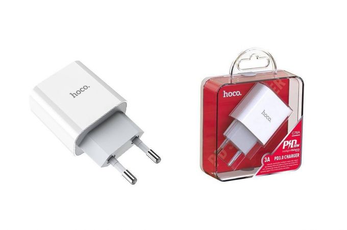 Сетевое зарядное устройство USB-C HOCO C76A Plus PD 20W (для iPhone 11-12 серия) (белый)