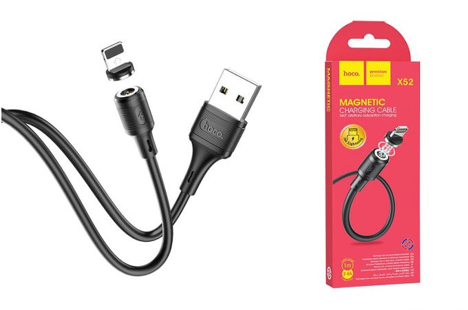 Кабель USB - Lightning HOCO X52, 2,4A (черный) 1м (магнитный)