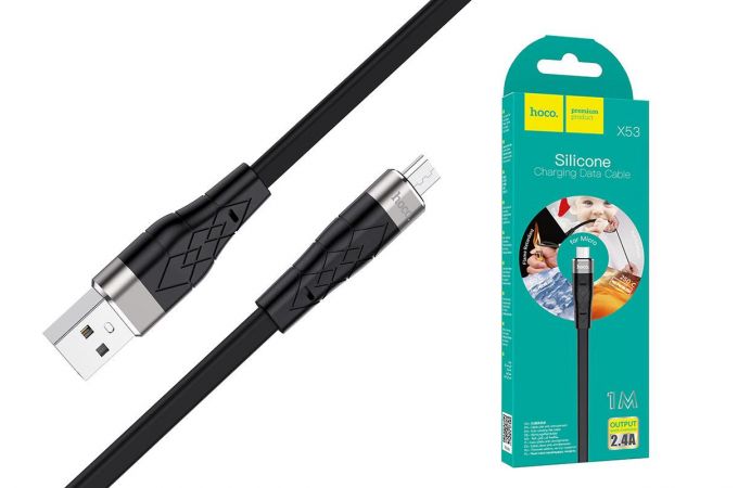 Кабель USB - MicroUSB HOCO X53 2,4A (черный) 1м (силикон)