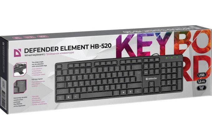 Клавиатура проводная Defender Element HB-520 USB  (черный)