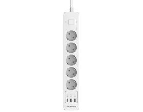 Сетевой фильтр с USB зарядкой HARPER UCH-510 White 3xUSB порта, 5хрозеток, длина 10м, 4000W (16A)