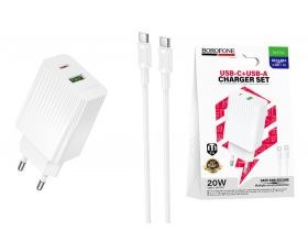 Сетевое зарядное устройство USB-C + кабель Type-C - Type-C BOROFONE BAS74A (белый) Сетевое зарядное устройство USB-C + кабель Type-C - Type-C BOROFONE BAS74A (белый)