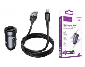 Автомобильное зарядное устройство АЗУ USB + кабель Type-C HOCO Z62 Energy (серый)