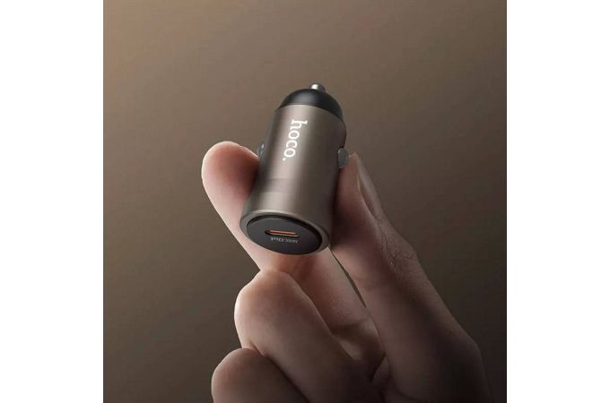 Автомобильное зарядное устройство АЗУ USB + кабель Type-C - Lightning HOCO Z62A Energy PD30W (серый)