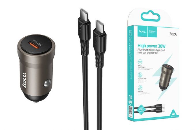 Автомобильное зарядное устройство АЗУ USB + кабель Type-C - Type-C HOCO Z62A Energy PD30W (золотой)