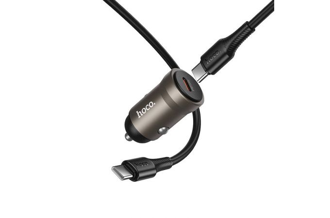 Автомобильное зарядное устройство АЗУ USB + кабель Type-C - Type-C HOCO Z62A Energy PD30W (золотой)