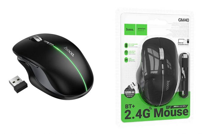 Мышь беспроводная HOCO GM40 Dixon RGB dual-mode (черная ночь)