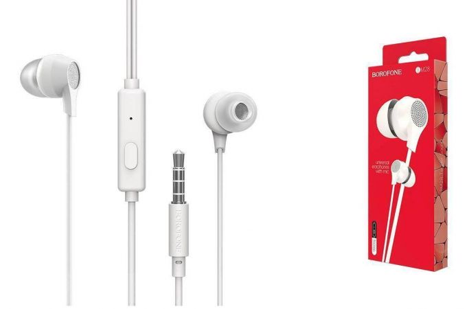 Наушники вакуумные проводные BOROFONE BM28 Tender sound universal earphones (белый)