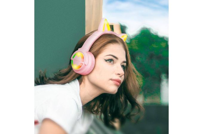 Наушники мониторные беспроводные BOROFONE BO15 Cat ear BT headphonest Bluetooth (розовый)