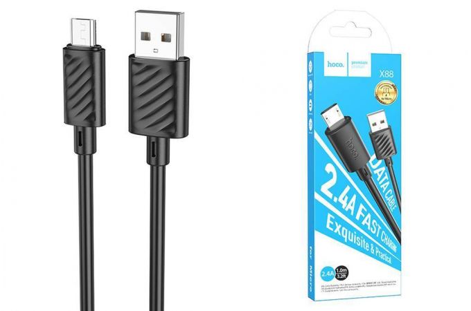 Кабель USB - MicroUSB HOCO X88 (черный) 1м