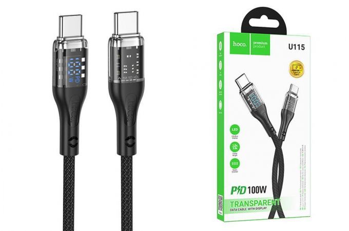 Кабель USB Type-C - USB Type-C HOCO U115 100W (черный) 1м