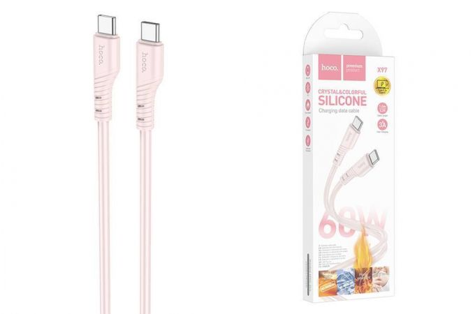 Кабель USB Type-C - USB Type-C HOCO X97 PD60W (светло-розовый) 1м (силиконовый)