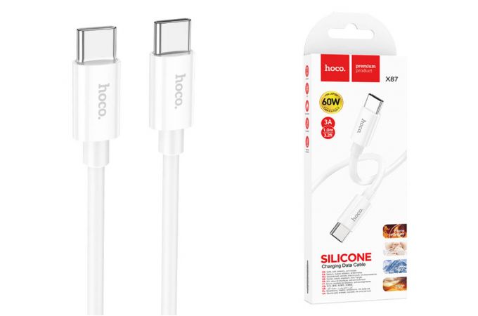 Кабель USB Type-C - USB Type-C HOCO X87 PD60W (белый) 1м (силиконовый)