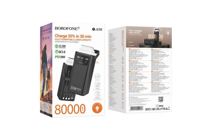 Универсальный дополнительный аккумулятор Power Bank BOROFONE BJ65B High 22.5W+PD20W four-cables (80000mAh) (черный)