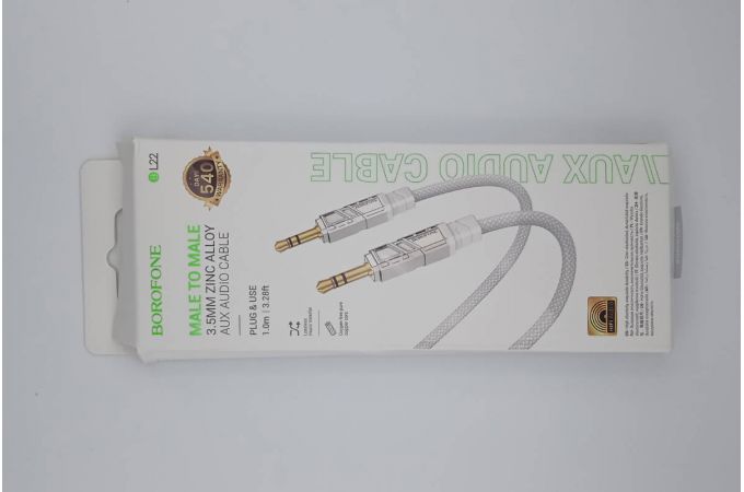 Кабель аудио AUX BOROFONE BL22 Dignity AUX 3.5 1 метр белый (УЦЕНКА! МЯТАЯ УПАКОВКА)