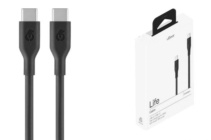 Кабель USB Type-C - Type-C uBear Life 100W, 5А, 2м (Черный)