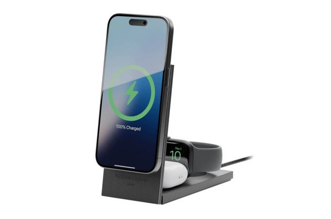 Беспроводное зарядное устройство Native Union Rise 3-in-1 Magnetic Wireless Charger (Rise Pro), MagSafe (Черный)